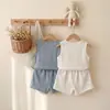 Nuevo Conjunto de Verano para Niños y Niñas Estilo Coreano Delgado Suave Versátil Chaleco Plisado Shorts Ropa para el Hogar Ropa Exterior