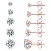 Brincos Transfronteiriços de Aço Inoxidável 316L com Zircônia Redonda de Quatro Garras Brincos de Osso da Orelha de Aço Titânio com Bola Redonda Fivela de Borboleta de Bolo