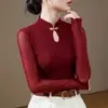 Nuevo top de malla fino de estilo chino para mujer, otoño, cuello alto, hueco, capa base, con un toque de alta gama