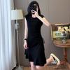 2025 Nuevo Vestido Celebridad Transfronterizo con Cordón Ajustable Cola de Pez Irregular Largo Medio Talla Grande Vestido Camiseta para Mujer Verano