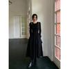 Hepburn Estilo Oco De Malha Vestido De Manga Comprida Das Mulheres Primavera E Outono Novo Design Nicho Elegante Slim-fit Slim-fit Vestido Longo
