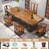 Mesa de Chá e Cadeiras de Placa Grande em Madeira Maciça Combinação Estilo Chinês Mesa de Centro de Tronco Conjunto Completo de Mesa de Chá Integrada Escritório Casa Preparo de Chá