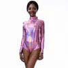 Ropa de actuación para club nocturno de escenario multicolor multitalle mono de manga larga con cremallera cuero patentado sexy ropa de mujer europea y americana precio de fábrica