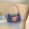 Bolsa de Ombro Jeans Bordada Estilo Gatinho para o Verão, Mini Bolsa Doce e Descolada Estilo Menina, Bolsa Portátil de Braço para Viagem