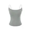 Camisola de Canalé de Alta Elasticidad Adelgazante Estilo Chica Caliente 2026 con Almohadillas de Malla en el Pecho, Estilo Verano Hombros Descubiertos, Modelo Básico de Cuello Redondo Grande