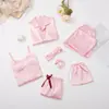 Suministro Directo de Fábrica nuevo conjunto de siete piezas a rayas de seda artificial para el hogar primavera y otoño cárdigan de manga larga pijama comercio exterior Mayoreo
