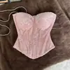 Top sin tirantes tipo 'Pure Desire' con lentejuelas iridiscentes y diseño de espina de pez para mujer, corte ajustado, longitud corta, adecuado para usar en capas o solo