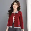 2026 New Style Sweater Spring and Autumn Color Block Lapel Knit Cardigan Women's Short Versatile Sweater Jacket Top Trendy