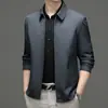 Tamanho Plus Grande Roupa Casual com Gola de Lapela para Homem de Meia-idade Primavera e Outono Casaco Solto Masculino Roupas com Zíper para Gordinhos