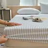Lençol de Cama Xadrez de Algodão Puro Tingido em Fio Lavado Peça Única Classe A 1,5m 1,8m Conjunto de Lençol com Elástico de Três Peças Conjunto de Cama à Prova de Poeira