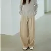 SAMD2026 Calça Khaki de Dobra Dupla Wide Leg Feminina Caimento Fluido Solta Cobre o Quadril Reta Casual Comprimento Total para o Trabalho Calça Longa