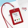 Portatarjetas de identificación exclusivo de cuero genuino transfronterizo, gafete de trabajo personalizado con tres ranuras para tarjetas, cordón para gafete de trabajo, gafete de autobús