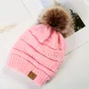 Gorro de lana con bola de pelo para coleta suministro etiqueta de sombrero CC cálido grueso tejido sin terciopelo