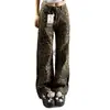 Jeans de pierna ancha con estampado de leopardo estilo americano para mujer, tiro alto retro, corte holgado, adelgazantes, versátiles, pantalones casuales de pierna recta