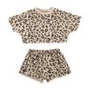Traje de Verano para Niñas Nuevo 2025 Estilo Coreano Delgado Manga Corta Shorts Moda Bebé Camiseta Estampado Leopardo Conjunto de Dos Piezas Trendy