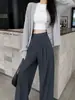 Pantalones de traje grises para mujer 2026 nuevo estilo de otoño de alta gama pantalones fluidos rectos estrechos holgados pantalones de pierna ancha