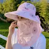 Sombrero de Protección Solar para Mujer, Sombrero de Sol para Trabajos de Campo, Máscara Facial y Protección para el Cuello Integradas, Protección Solar de Verano para Exteriores, Sombrero de Sol con Cubre Rostro para Recolección de Té
