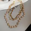 Colar Oval com Pedras Coloridas e Contas Turquesa Estilo Étnico Corrente para Clavícula de Luxo Leve Colar Retro de Nicho para Mulheres