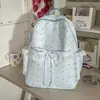 Mochila floral branca leitosa para mulheres, bolsa escolar de nicho ins para meninas, mochila com acabamento em renda, mochila versátil para ensino fundamental II, ensino médio e deslocamento