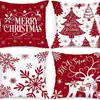 Fronha de almofada de Natal xadrez estilo americano, capa de almofada quadrada xadrez de flanela curta com floco de neve, capa de almofada para quarto