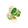 Broche Criativo de Flores em Vasos de Desenho Animado Esmalte Liga Emblema de Metal Estilo Pastoral Broche de Folha de Planta Verde