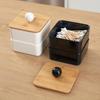 Caja de almacenamiento simple de escritorio a prueba de polvo estilo japonés para hisopos de algodón, caja pequeña para artículos diversos, caja para anillos para el cabello, caja para algodón cosmético, caja de almacenamiento para palillos de dientes