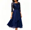 Amazon transfronteiriço europeu e americano novo verão 2026 chiffon elegante gola redonda vestido de festa vestido de renda vestuário feminino