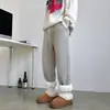 Pantalones Gruesos de Ante con Forro de Lana Polar para Invierno para Hombre Pantalones de Algodón Pantalones de Chándal Pesados Cálidos Marca de Moda Sueltos Casuales Pantalones Largos