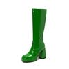 22 Comércio exterior nova cabeça quadrada zíper lateral plataforma impermeável salto grosso super salto alto tubo longo mas joelho botas femininas tamanho 43 cross-border