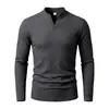 2026 Otoño Transfronterizo para Hombre Top de Jacquard de Canalé de Manga Larga Versátil Henley Camiseta de Corte Ajustado
