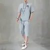 Traje Casual de Verão 2022 Binghemp Masculino Tamanho Grande Manga Curta Estilo Chinês Traje Tang Conjunto de Duas Peças