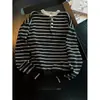 Suéter de Punto Informal Estilo Retro Old Money para Hombre y Mujer, Diseño de Bloques de Color a Rayas Estilo Coreano, Cuello Henley, Otoño/Invierno