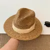 Chapéu de Palha Vazado Estilo Old Money Francês para Mulheres Chapéu de Sol de Verão para Viagem Praia Chapéu de Proteção Solar Chapéu de Sol de Topo Plano