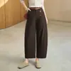 Calça de cintura alta com corte amplo e perna curva que disfarça imperfeições, versátil para baixinhas, novo estilo outono 2026, calça casual elegante de perna larga