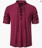 Camisa Henry de Algodón y Lino para Hombre Amazon Manga Larga Hippie Casual Cuello de Camisa Camisa con Cordón Transfronteriza Europea y Americana