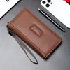 Cartera de Mano de Cuero Genuino para Hombre, Cartera Larga con Cremallera, Bolso de Mano Casual de Negocios, Bolso para Teléfono con Múltiples Ranuras para Tarjetas, Negro Marrón