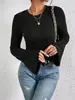 Top de punto para mujer con cuello redondo, acanalado, cepillado, ajustado, para otoño e invierno, nuevo, transfronterizo europeo y americano, moda, superventas, manga larga