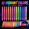 ¡Guau, 12 bolígrafos de pintura fluorescentes de colores, bolígrafos fluorescentes UV, bolígrafos de graffiti para arte corporal que revelan color con luz negra, suministros de entretenimiento para fiestas