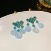 Pendientes de Borla de Concha de Vidrio con Circonita de Aguja Plateada Pendientes Frescos y Dulces Moda para Mujer Pendientes Versátiles Sentido de Nicho de Alta Gama