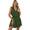 Amazon Transfronterizo Nuevo Verano Cuello en V Suéter Holgado Vestido Color Puro Europeo y Americano Sin Mangas Simple Falda hasta la Rodilla