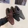 Zapatos de un solo color peludos antideslizantes tejidos elegantes de alta gama estilo coreano para otoño e invierno 2026 Mocasines franceses versátiles de punta cuadrada