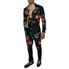 Moda Masculina Primavera/Verão 2025 Terno de Camisa Marca Estampada Peça Dupla Manga Longa Slim Respirável Algodão Estilo Elegante
