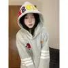 Moletom grosso oversized com capuz e forro de fleece bordado com letras, de outono e inverno, com design único e estilo retrô, popular no Japão e na Coreia