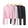 Cardigã de tricô fino de lã, gola redonda, estilo artístico, slim fit, cor sólida, novo estilo de primavera para mulheres