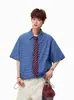 Camisa Masculina de Manga Curta Xadrez Azul Vintage Americano Transfronteiriça Verão 2026 Solta Nicho Retrô