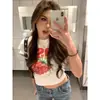 Camiseta de Manga Corta Estilo Americano Chica Picante Bm para Mujer, Diseño de Verano, Chic de Nicho, Dulce y Picante, Corte Ajustado, Blanca, Top Corto de Hombro Normal