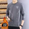 Sudadera con capucha para hombre de 360g Estilo Otoño/Invierno Aterciopelada Gruesa Holgada Versátil Moderna Sudadera de cuello redondo Top Casual