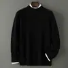 Suéter Masculino Premium 100% Lã Pura, Gola Semi-Alta, Pulôver de Tricô Espesso para Negócios, Camisa Base de Tricô com Caimento Solto