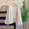 Colección Nueva Otoño/Invierno 2026 Estilo Coreano: Cárdigan de punto casual para mujer, holgado, de longitud media, con un ambiente elegante
