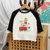 Camiseta Básica Infantil Estampa de Dinossauro Desenho Animado Manga Longa Meninos e Meninas Estilo Western Top Coreano de Outono Roupa Infantil